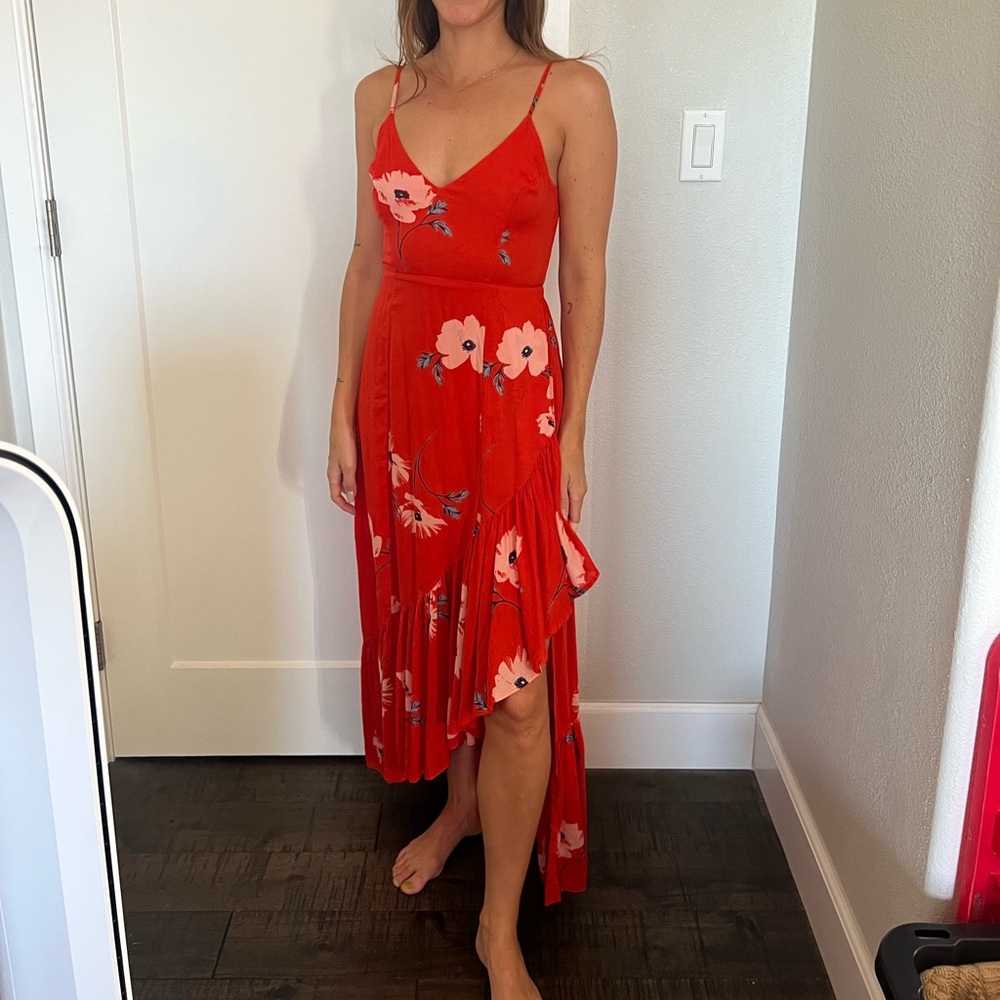 Red floral maxi dress